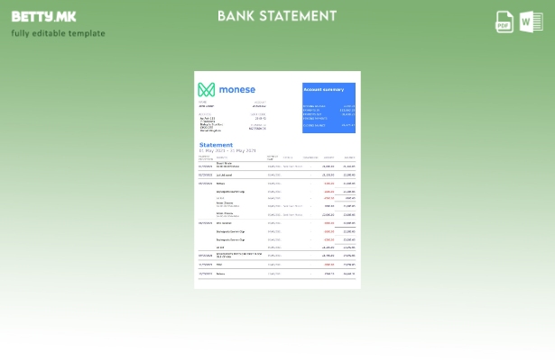 модерен стил Обединетото Кралство Monese банкарски извод шаблон ексел